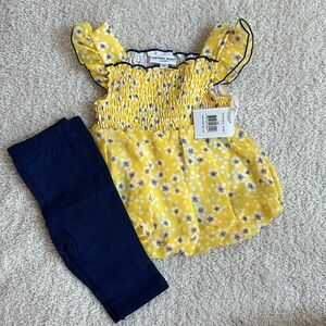 Yellow Floral Kids Top with Navy Leggings